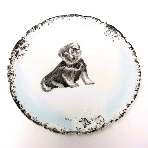 Porcelain? 8Inch Plate Signed Dog Sketch Portrait - Picture 4 of 16